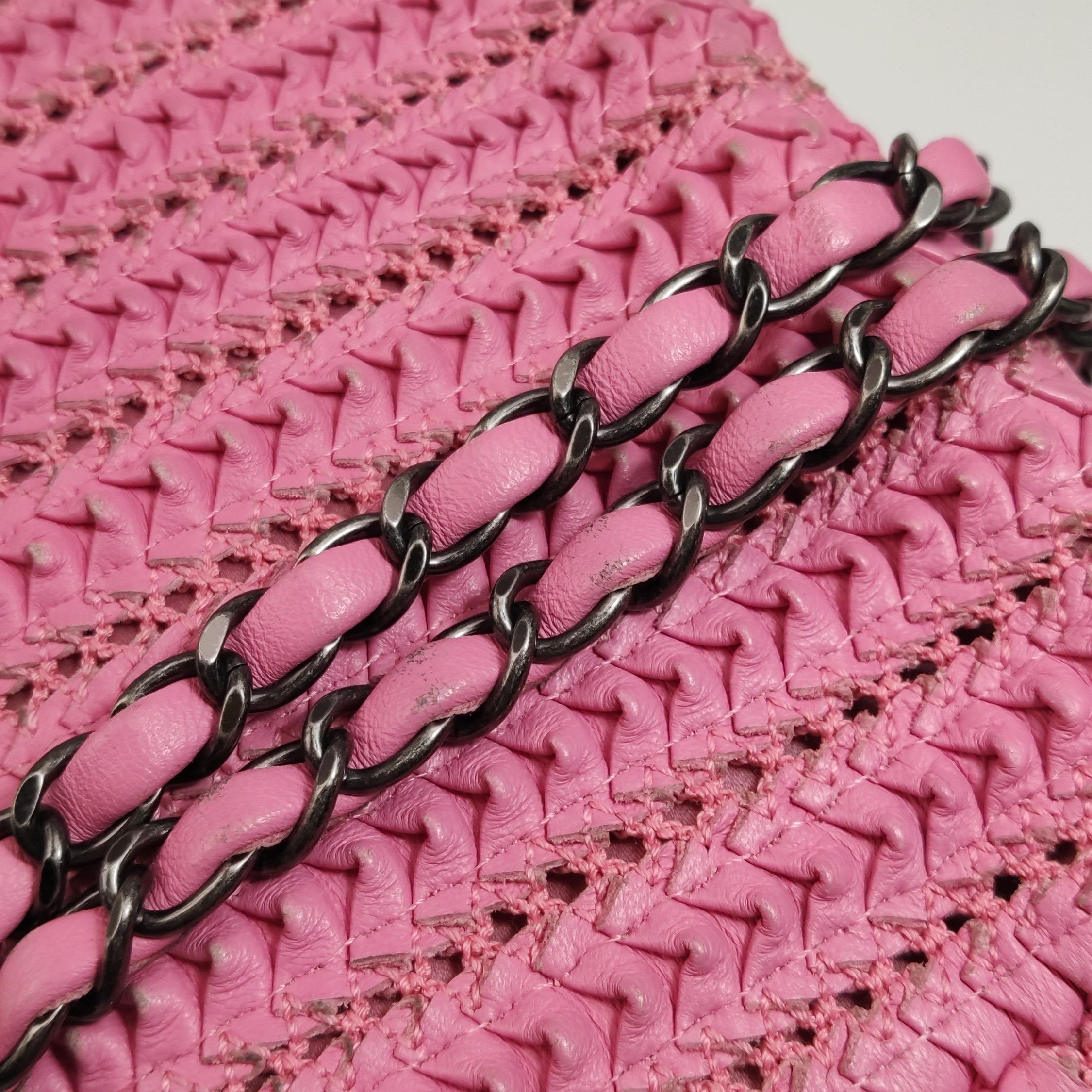 Chanel Mini Square Classic Flap Rosa CC París Seúl Crochet Leather en venta 6