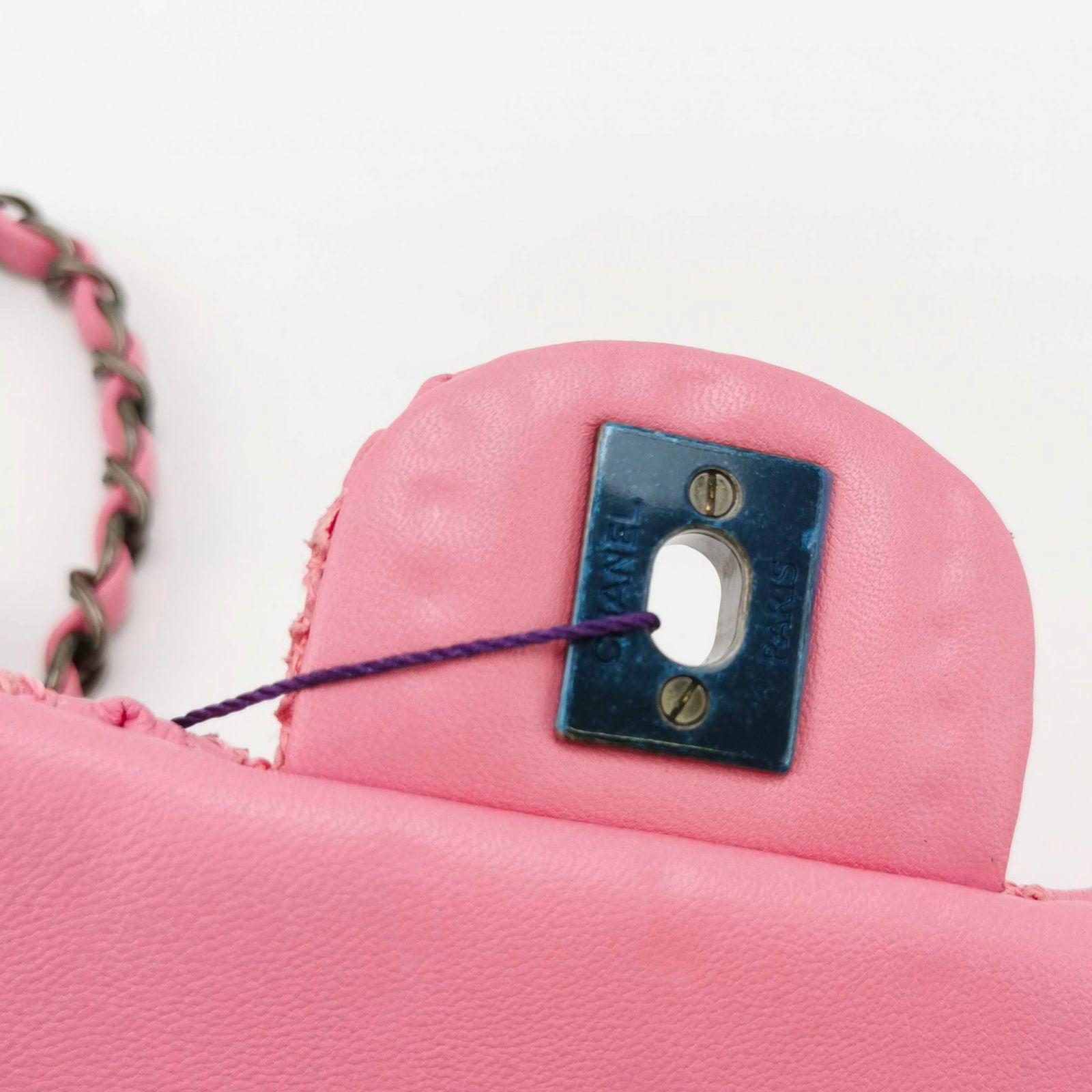 Chanel Mini Square Classic Flap Pink CC Paris Seoul Crochet Leather 2