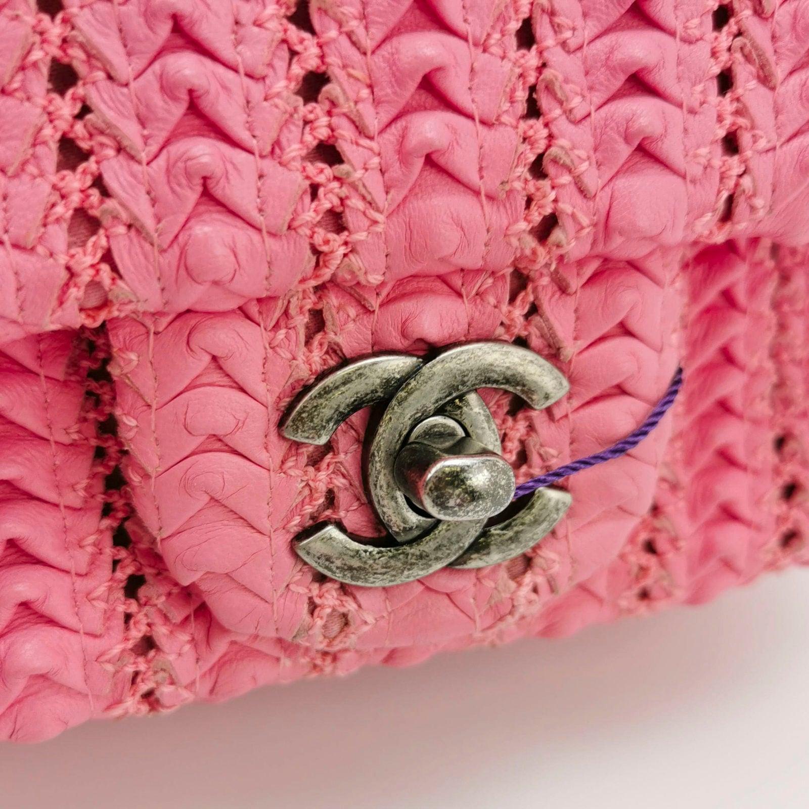 Chanel Mini Square Classic Flap Pink CC Paris Seoul Crochet Leather 3