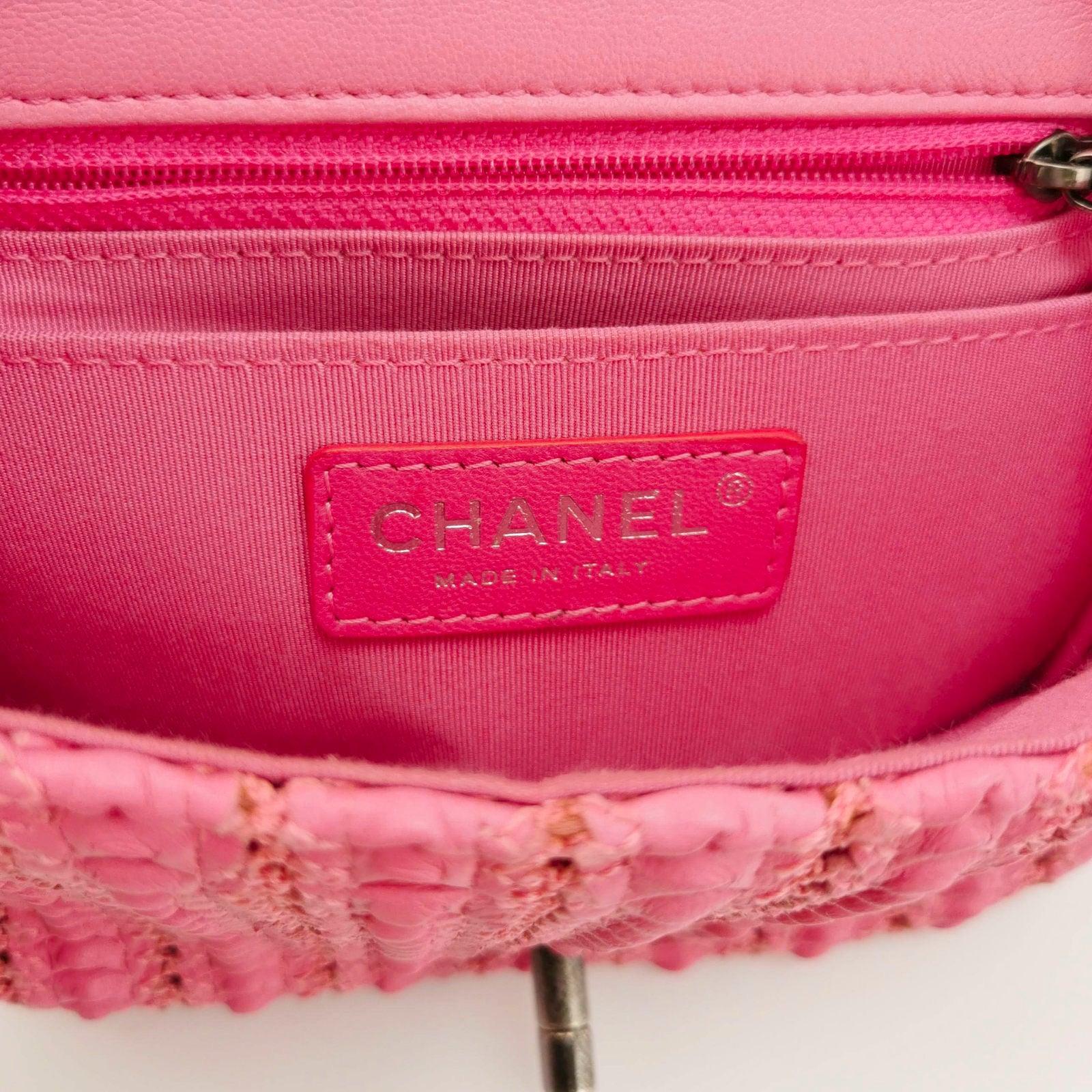 Chanel Mini Square Classic Flap Pink CC Paris Seoul Crochet Leather 4