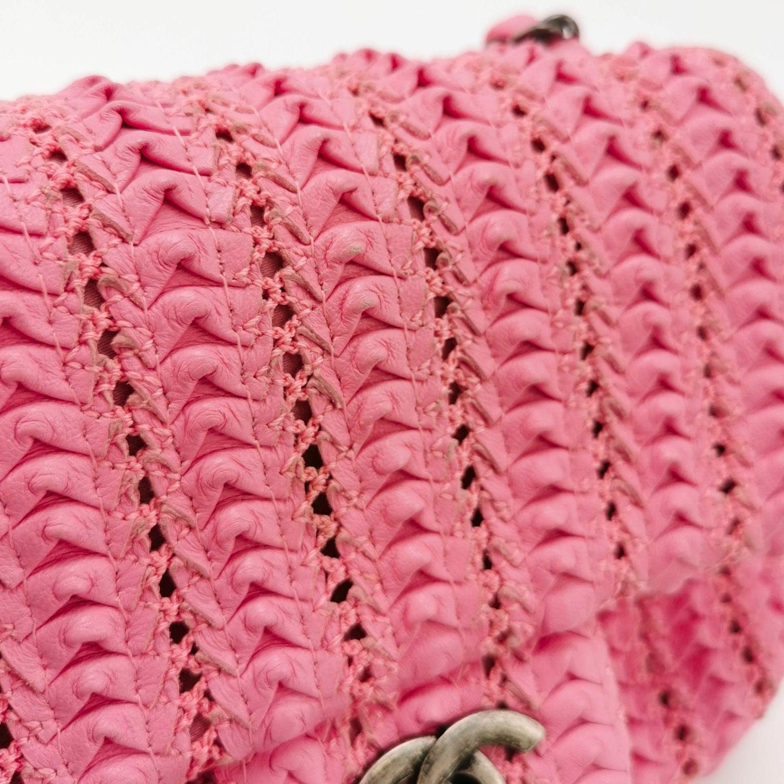 Chanel Mini Square Classic Flap Pink CC Paris Seoul Crochet Leather 5