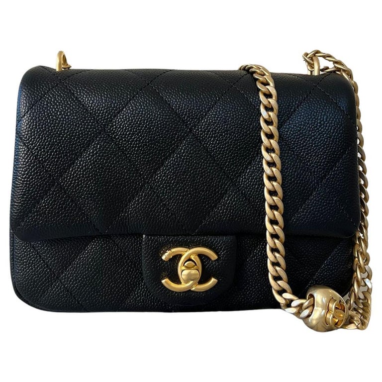 CHANEL MINI SQUARE FLAP BAG BLACK Caviar Leather with Gold-Tone Hardware  For Sale at 1stDibs