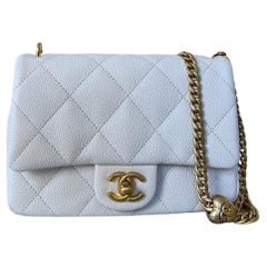 CHANEL MINI SQUARE FLAP BAG WHITE Caviar Leather with Gold-Tone Hardware