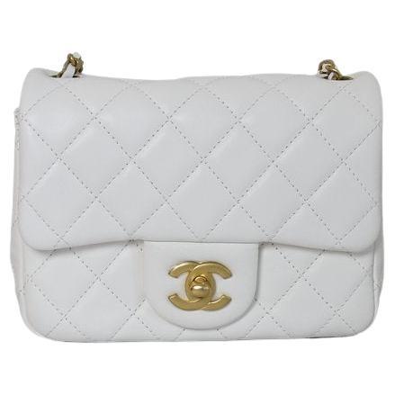 Chanel Mini Square Flap Crush Bag With Chain White For Sale at 1stDibs | chanel  classic flap, white mini chanel bag, chanel flap