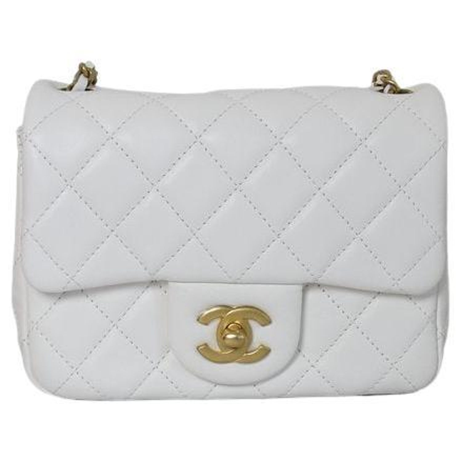 Chanel Mini Square Flap Crush Bag With Chain White For Sale at 1stDibs