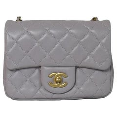 Chanel Mini Square Flap Pearl Crush Bag With Chain Light Purple