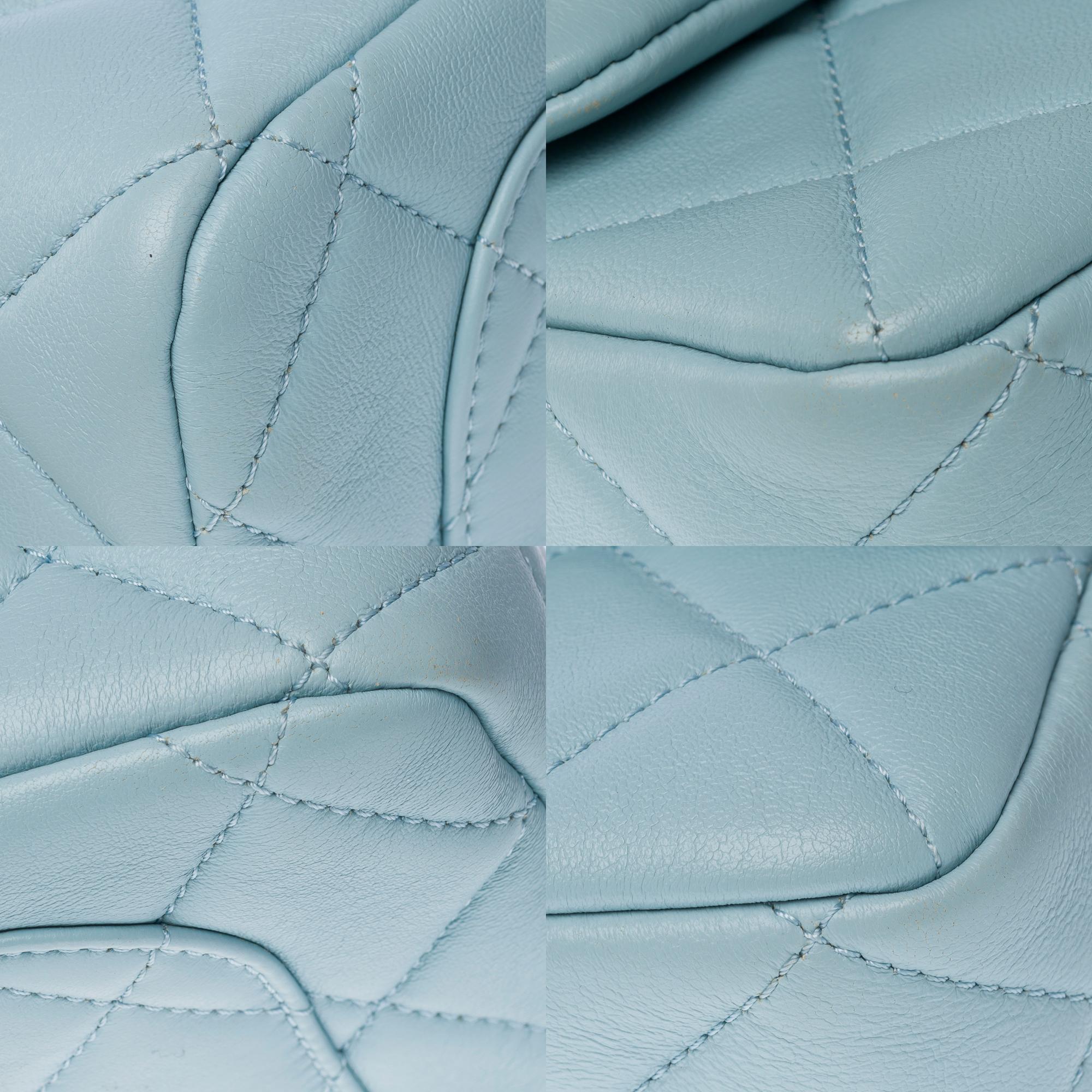 Chanel Mini Square flap shoulder bag in light blue lambskin Enamel, AGHW 6
