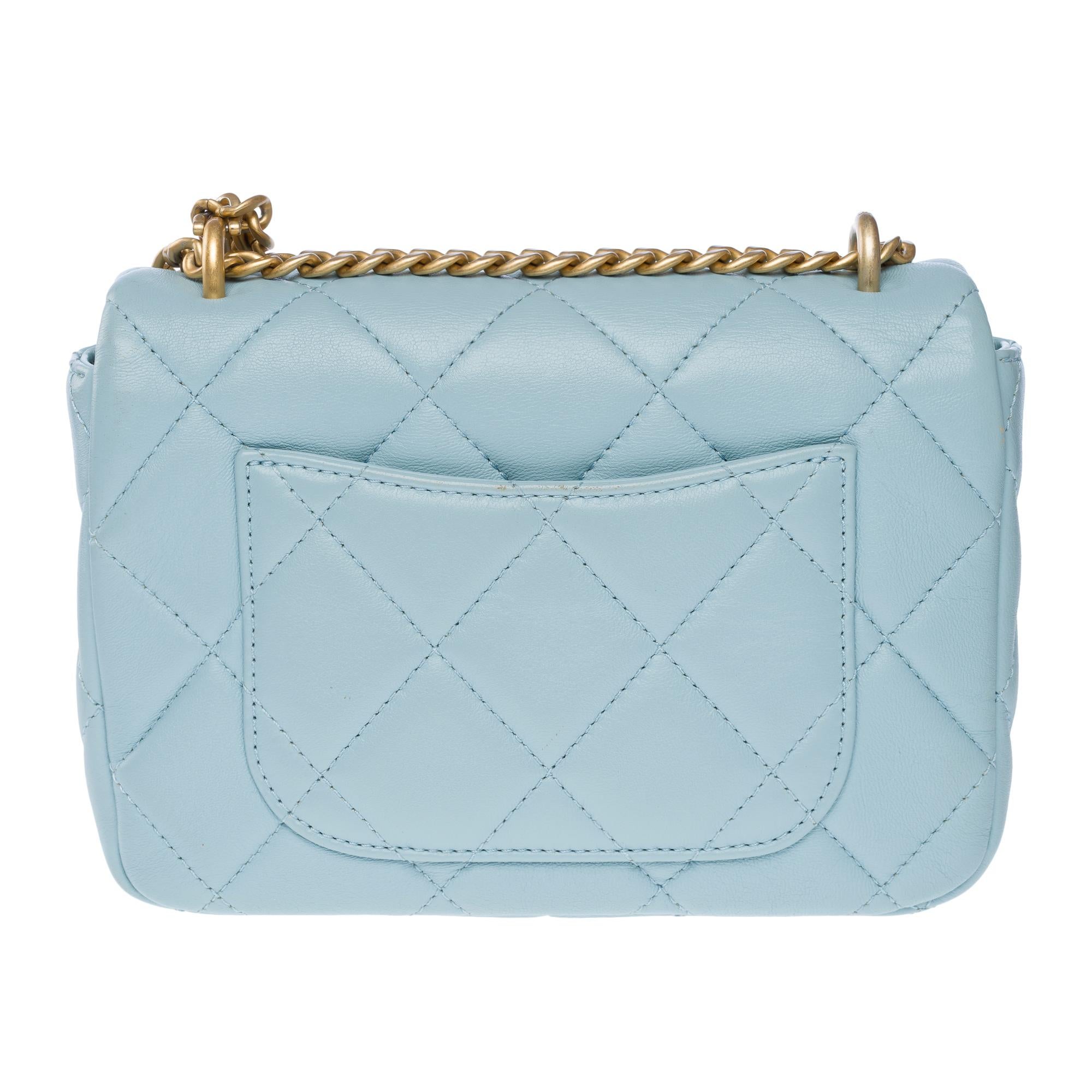 Blue Chanel Mini Square flap shoulder bag in light blue lambskin Enamel, AGHW