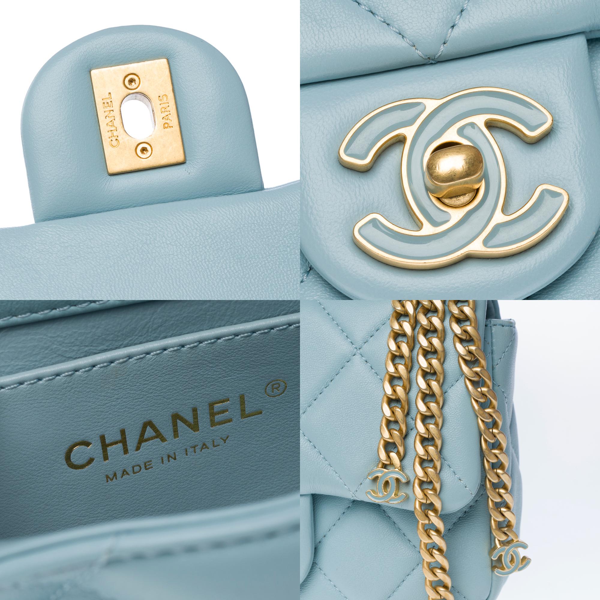 Chanel Mini Square flap shoulder bag in light blue lambskin Enamel, AGHW 1