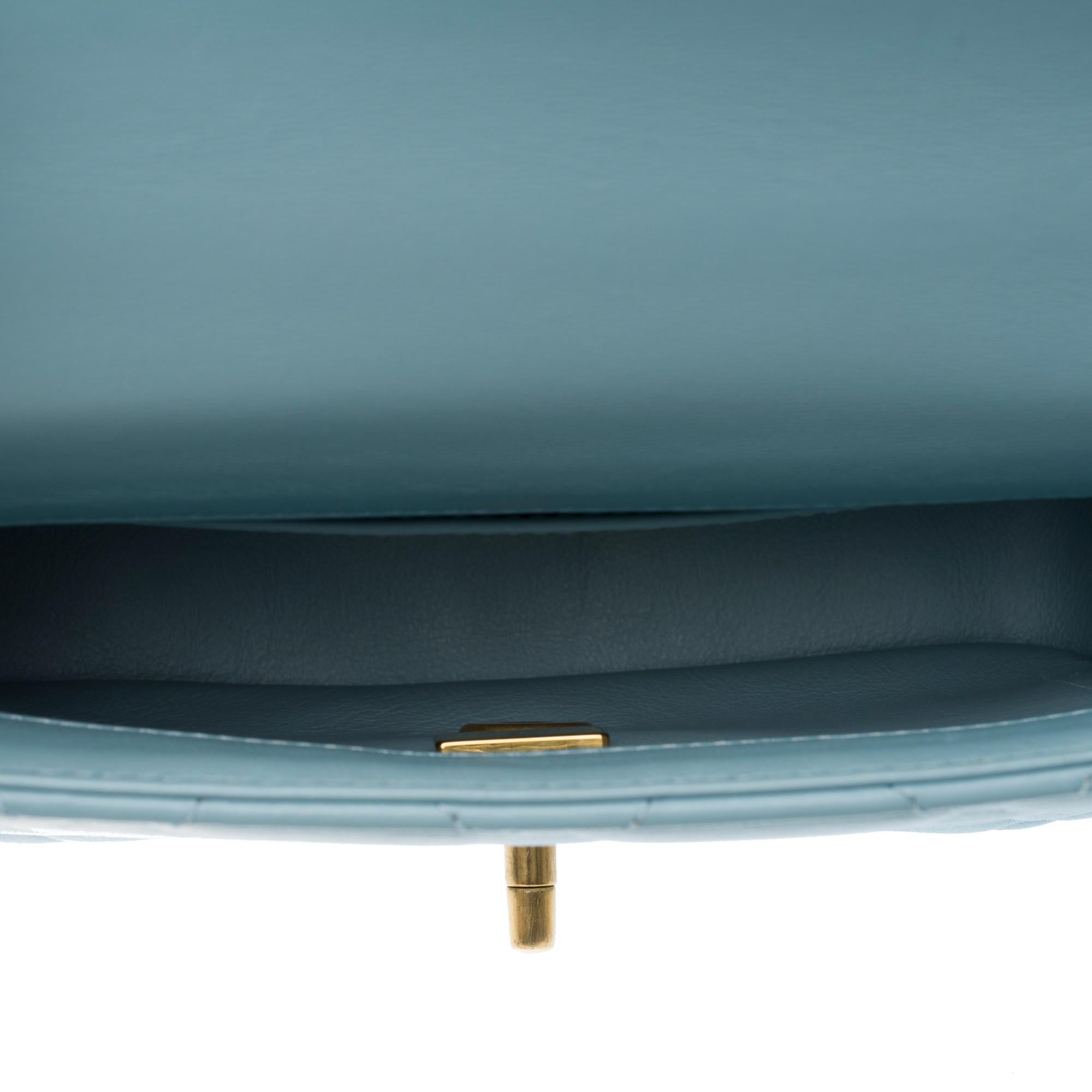 Chanel Mini Square flap shoulder bag in light blue lambskin Enamel, AGHW 3