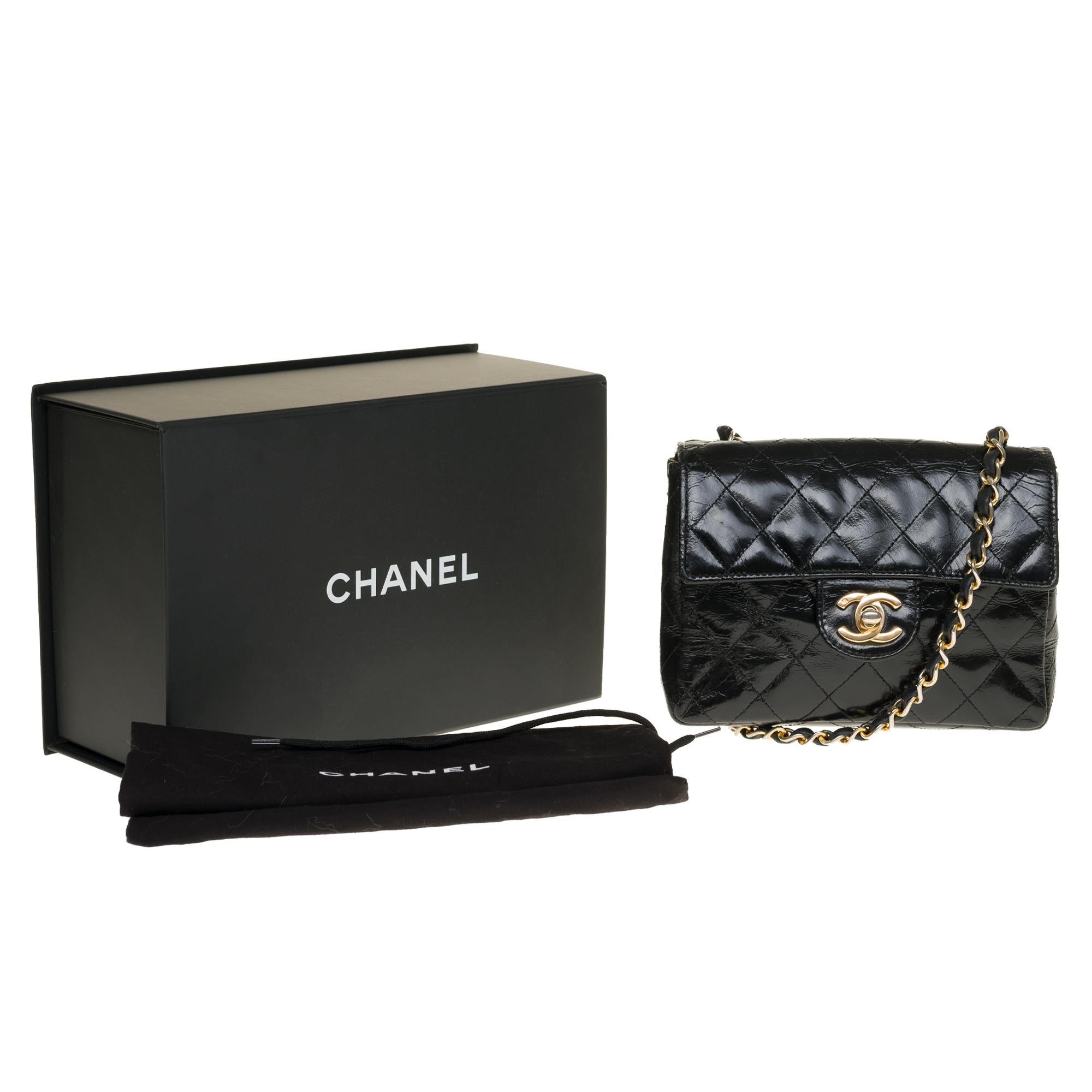 Chanel Mini square handbag in black quilted patent leather, gold hardware 3