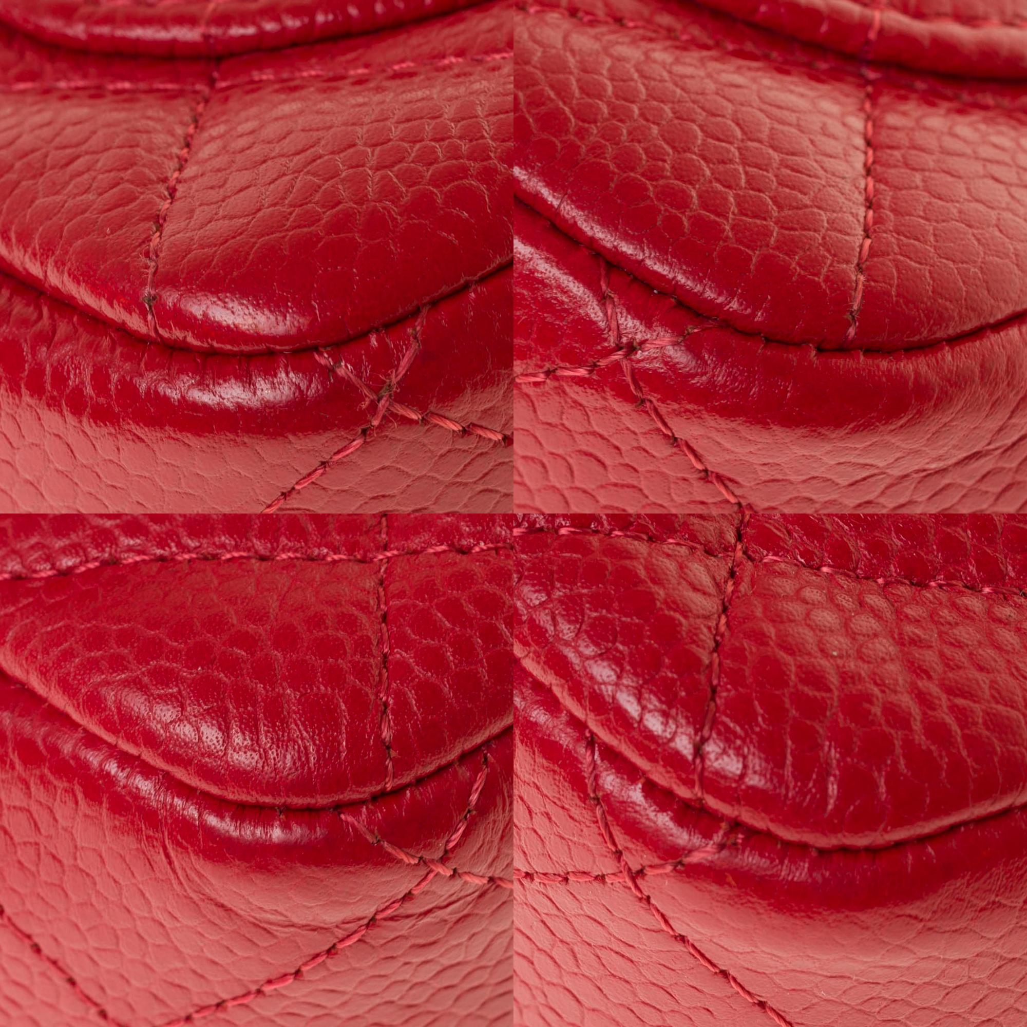 Chanel Mini square handbag in red caviar quilted leather, Silver hardware 3