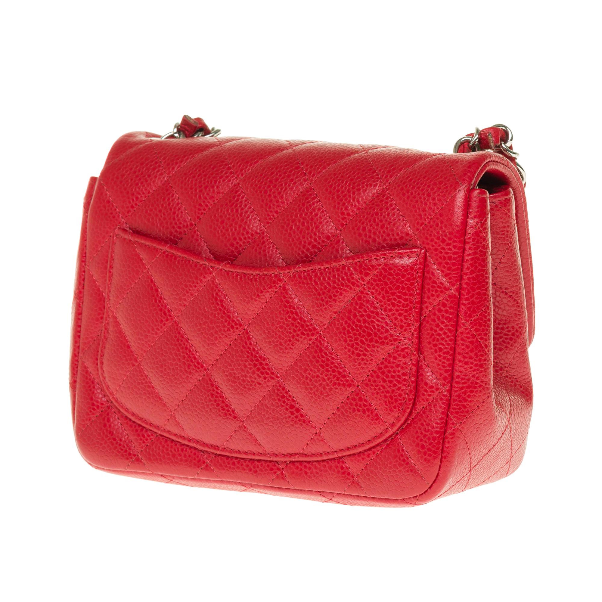 chanel caviar quilted mini square flap red