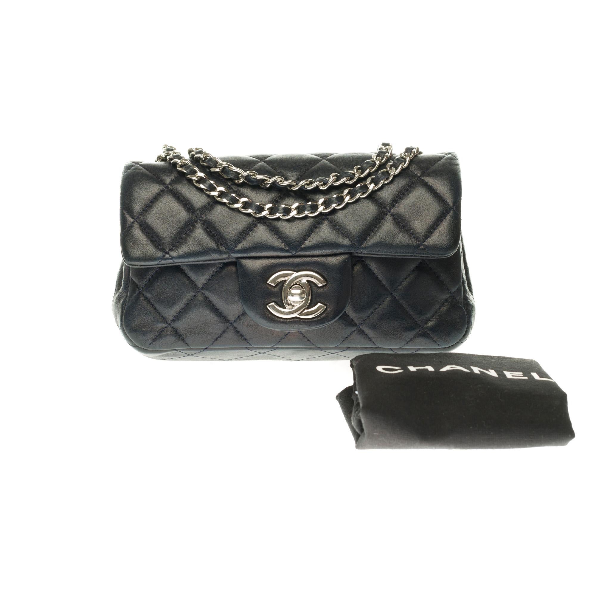 Chanel Mini square shoulder bag in black quilted leather, Silver hardware 2