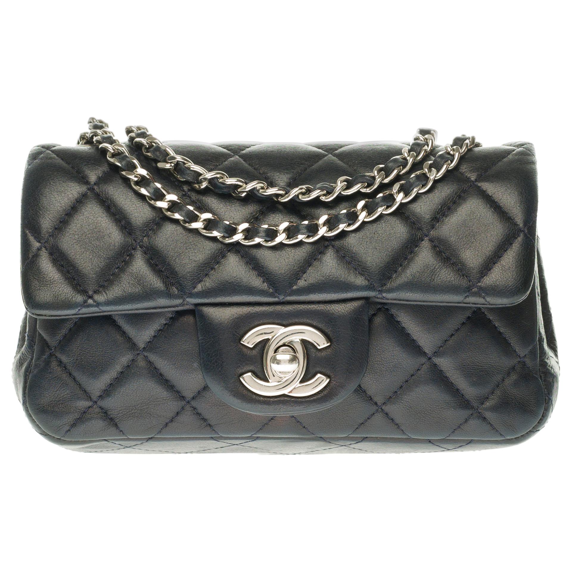 Chanel Mini square shoulder bag in black quilted leather, Silver hardware