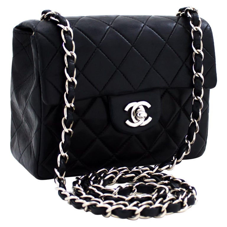 CHANEL Mini Square Silver Chain Shoulder Crossbody Bag Black at 1stdibs