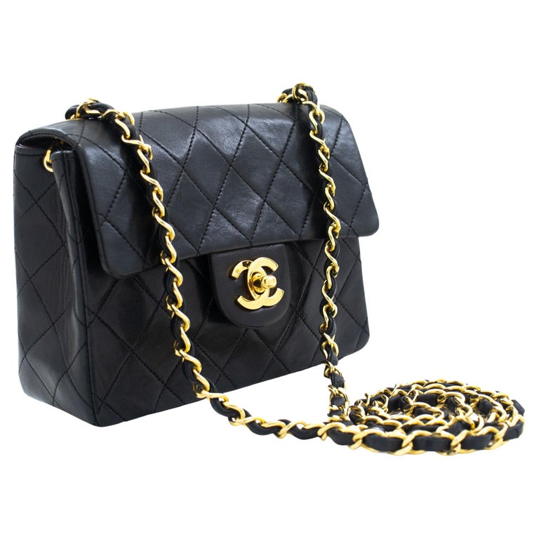 CHANEL Mini Square Small Chain Shoulder Crossbody Bag Black Gold