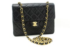CHANEL Mini Square Small Chain Shoulder Crossbody Bag Black Lamb