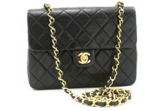 CHANEL Mini Square Small Chain Shoulder Crossbody Bag Black Lamb