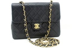 CHANEL Mini Square Small Chain Shoulder Crossbody Bag Black Lamb