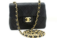 CHANEL Mini Square Small Chain Shoulder Crossbody Bag Black Lamb