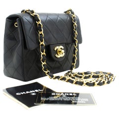 CHANEL Mini Bolso Cuadrado Pequeña Cadena Crossbody Hombro Cordero Negro