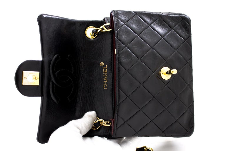 CHANEL Mini Square Small Chain Shoulder Crossbody Bag Black Leather at