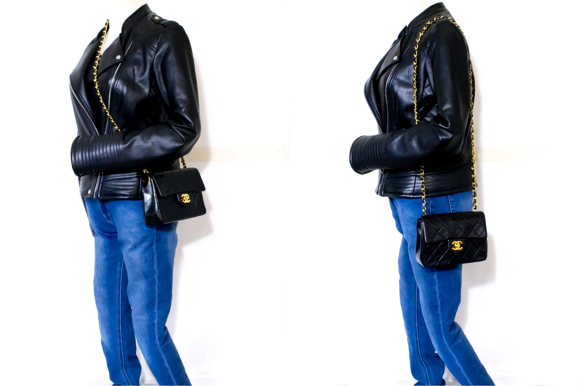 CHANEL Mini Square Small Chain Shoulder Crossbody Bag Black Leather 7