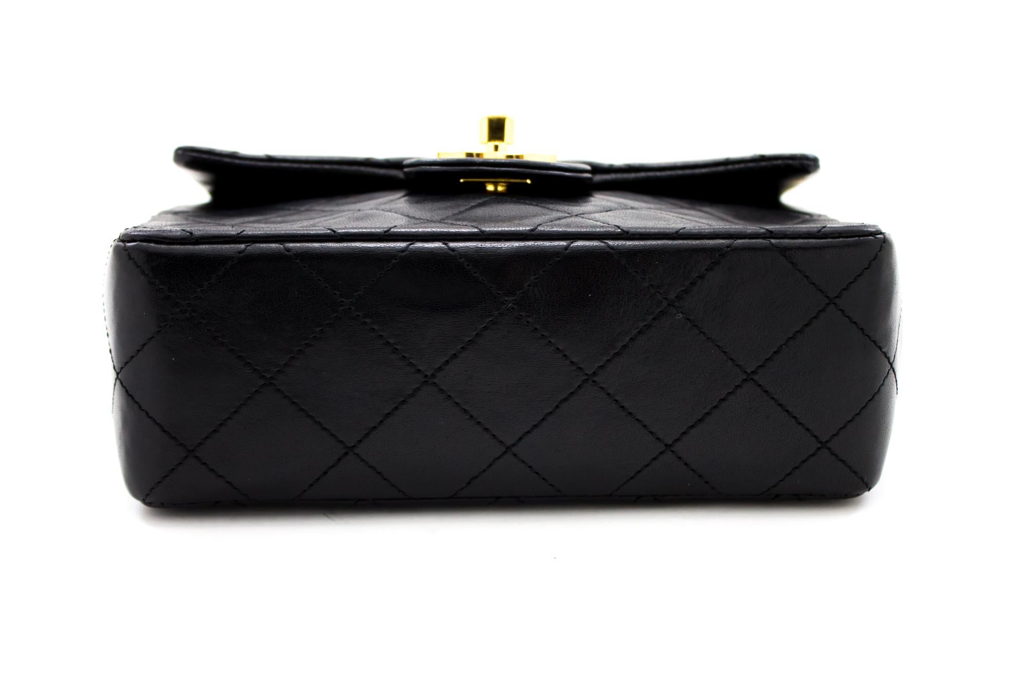Women's CHANEL Mini Square Small Chain Shoulder Crossbody Bag Black Leather