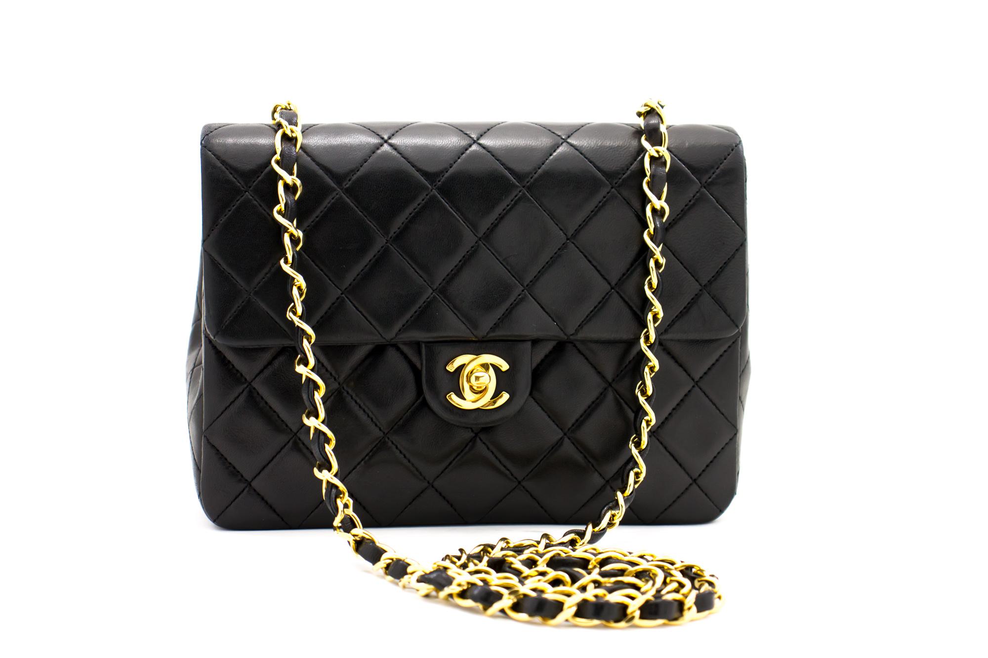 An authentic CHANEL Mini Square Small Chain Shoulder Bag Crossbody Black Purse. The color is Black. The outside material is Leather. The pattern is Solid. This item is Vintage / Classic. The year of manufacture would be 1989-1991.
Conditions &
