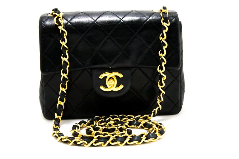 CHANEL Mini Square Small Chain Shoulder Crossbody Bag Black Purse For
