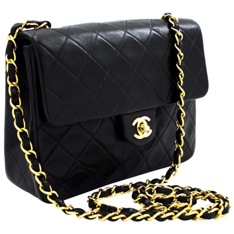 CHANEL Mini Square Small Chain Shoulder Crossbody Bag Black Purse For Sale at 1stdibs