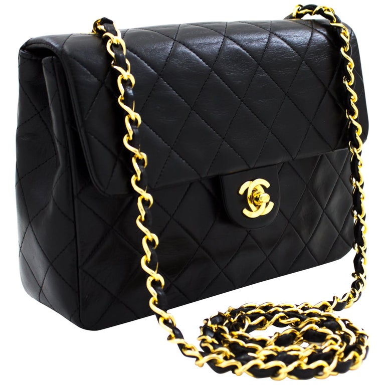 CHANEL Mini Square Small Chain Shoulder Crossbody Bag Black Purse Leather For Sale at 1stdibs
