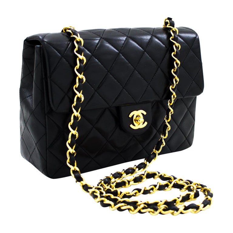 CHANEL Mini Square Small Chain Shoulder Crossbody Bag Black Purse