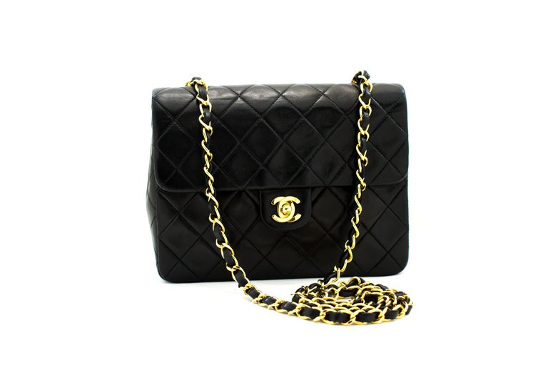 CHANEL Mini Square Small Chain Shoulder Crossbody Bag Black Quilt at