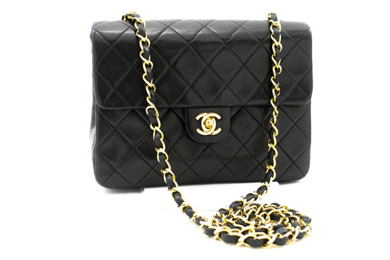 Chanel 1990-1991 Mini Black Matelasse Turn Lock Chain Shoulder Bag