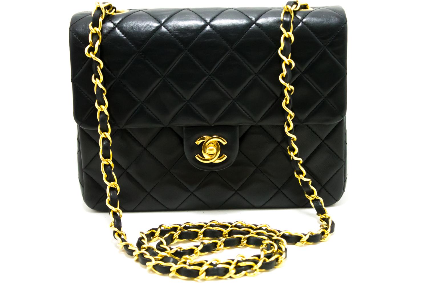An authentic CHANEL Mini Square Small Chain Shoulder Bag Crossbody Black Quilt. The color is Black. The outside material is Leather. The pattern is Solid.
Conditions & Ratings
Outside material: Lambskin
Color: Black
Closure: Turn Lock
Hardware and