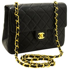 Vintage CHANEL Mini Square Small Chain Shoulder Crossbody Bag Black Quilt