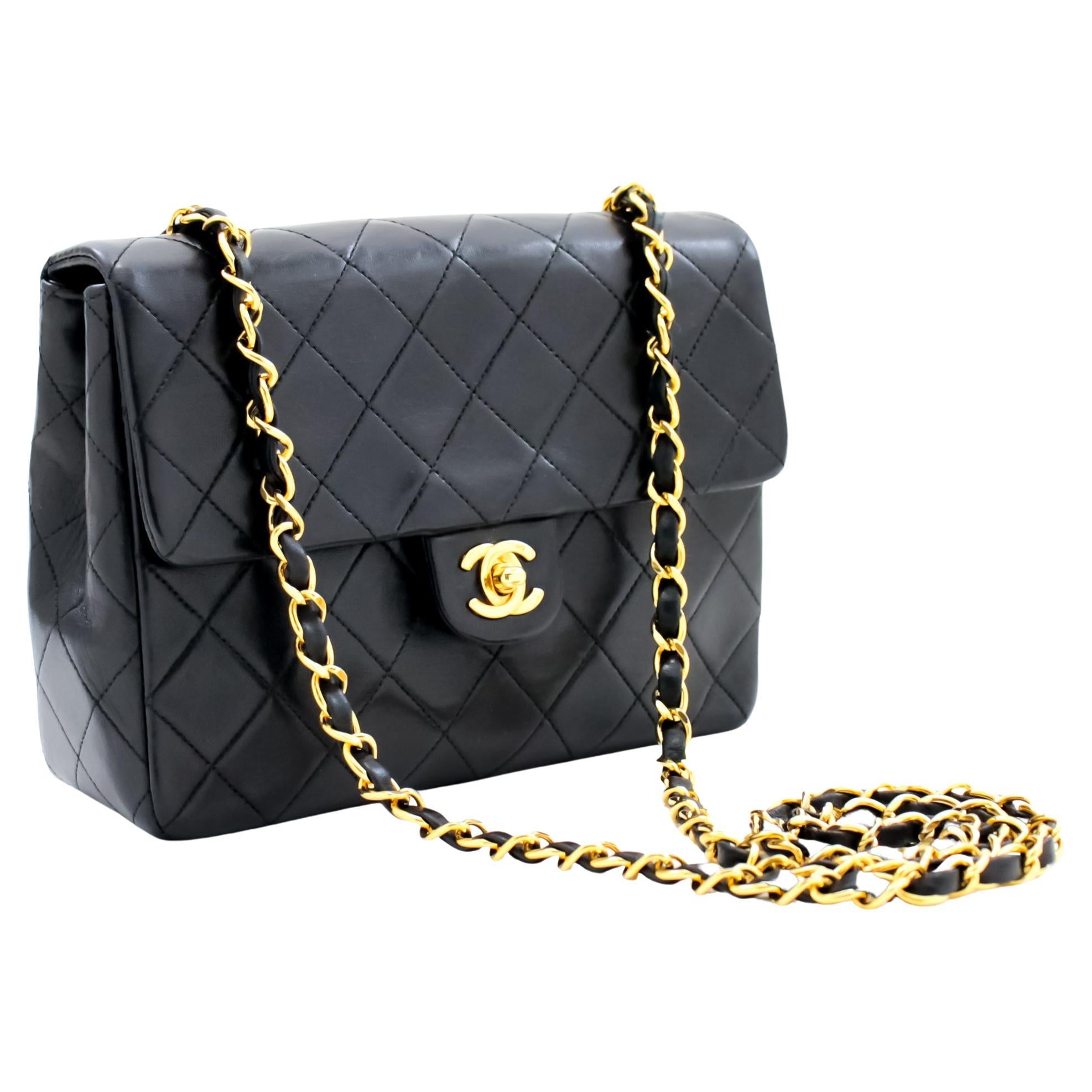 Chanel Mini Square Small Chain Shoulder Crossbody Bag Black Quilt