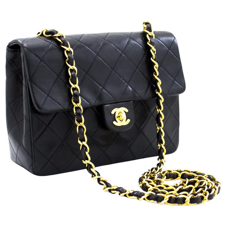 CHANEL Mini Rectangular Flap Quilted Lambskin Leather Shoulder Bag Bla