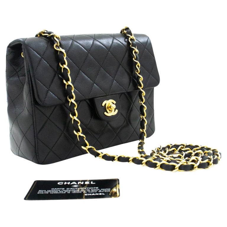 Chanel Classic Quilted Mini Square Flap CC Logo Black Velvet Shoulder Bag