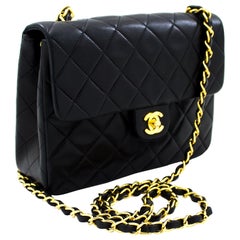 CHANEL Mini Square Small Chain Shoulder Crossbody Bag Black Quilt Leather