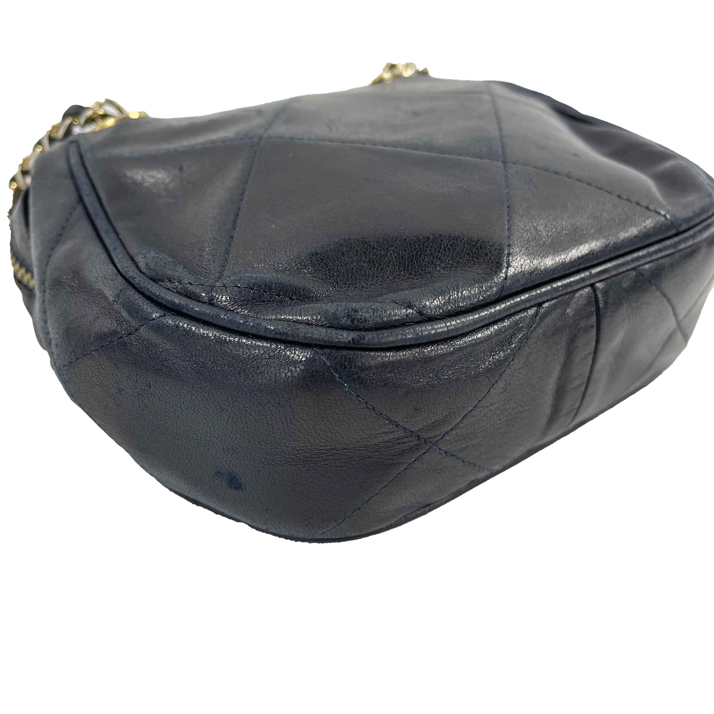 CHANEL- Mini Tassel Crossbody Bag - Navy Blue CC Tassel Diamond Quilted Leather 4