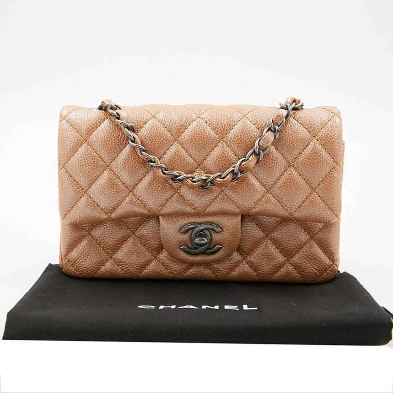 CHANEL Mini Timeless Bag in Beige Caviar Leather For Sale 7