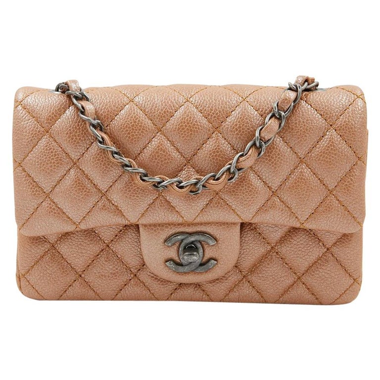 CHANEL Mini Timeless Bag in Beige Caviar Leather For Sale