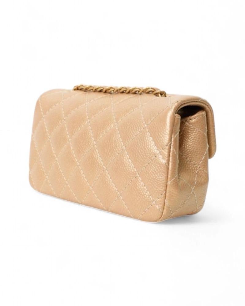 Chanel Mini Timeless Caviar Perlata Oro im Angebot 7