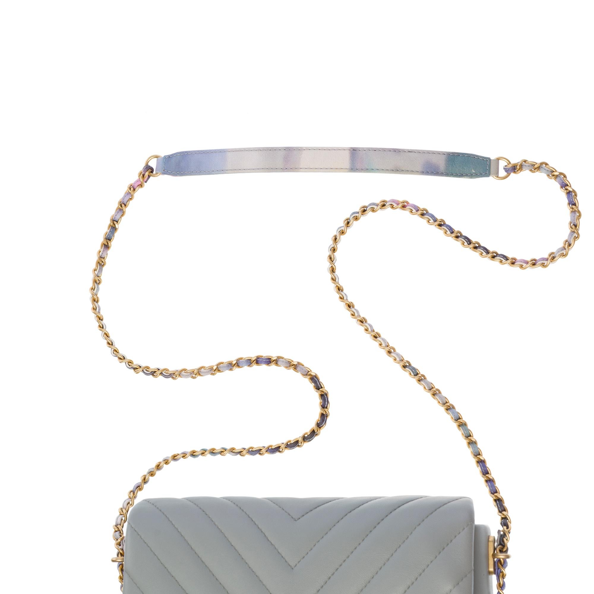 Chanel Mini Timeless flap shoulder bag in chevron grey quilted lambskin, MGHW For Sale 5