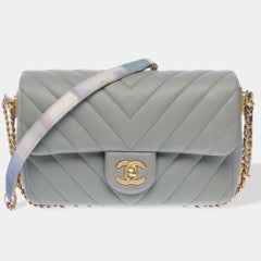 Chanel Mini Timeless flap shoulder bag in chevron grey quilted lambskin, MGHW