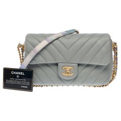 Chanel Mini Timeless flap shoulder bag in chevron grey quilted lambskin, MGHW