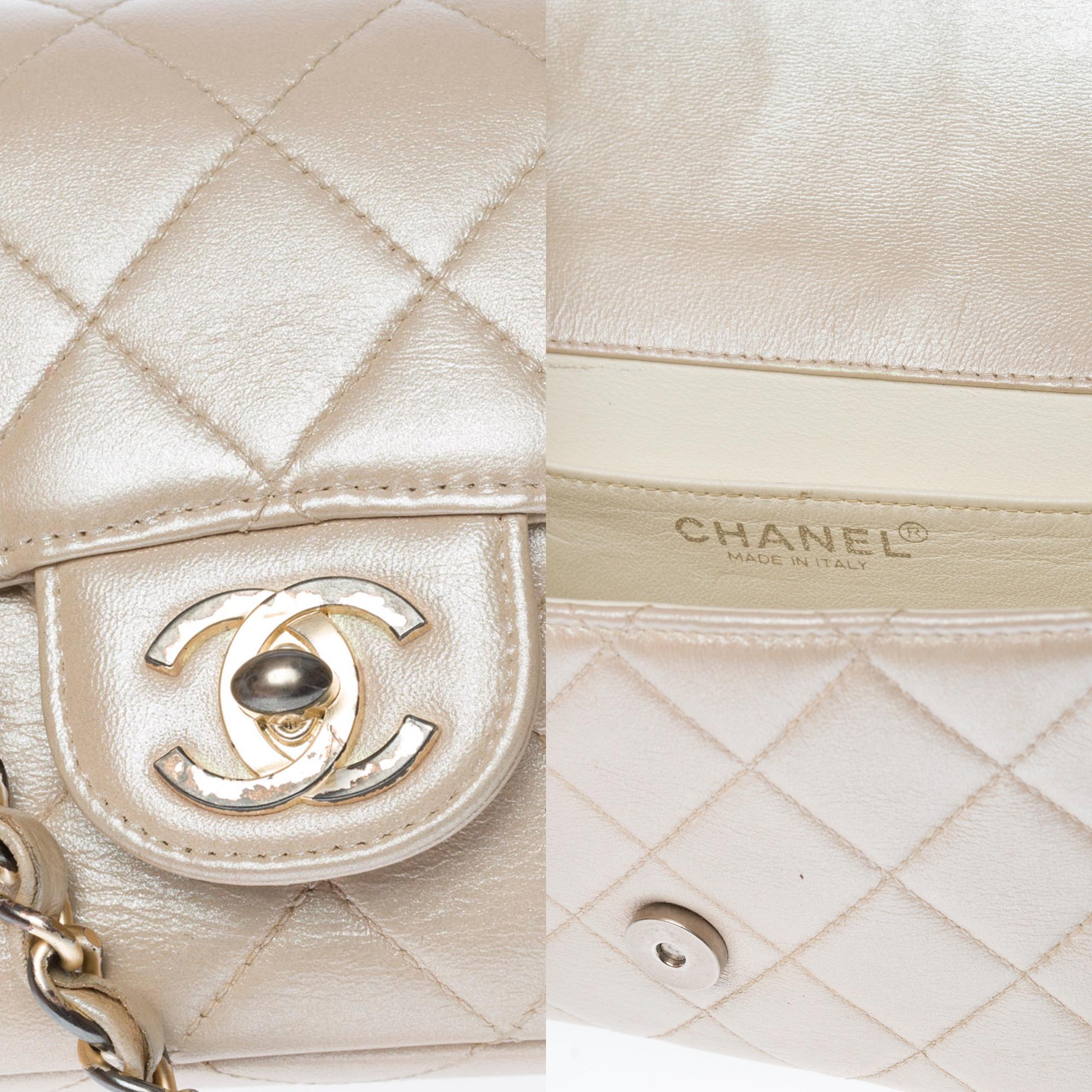 Women's Chanel Mini Timeless flap shoulder bag in metallic mother-of-pearl leather, GHW